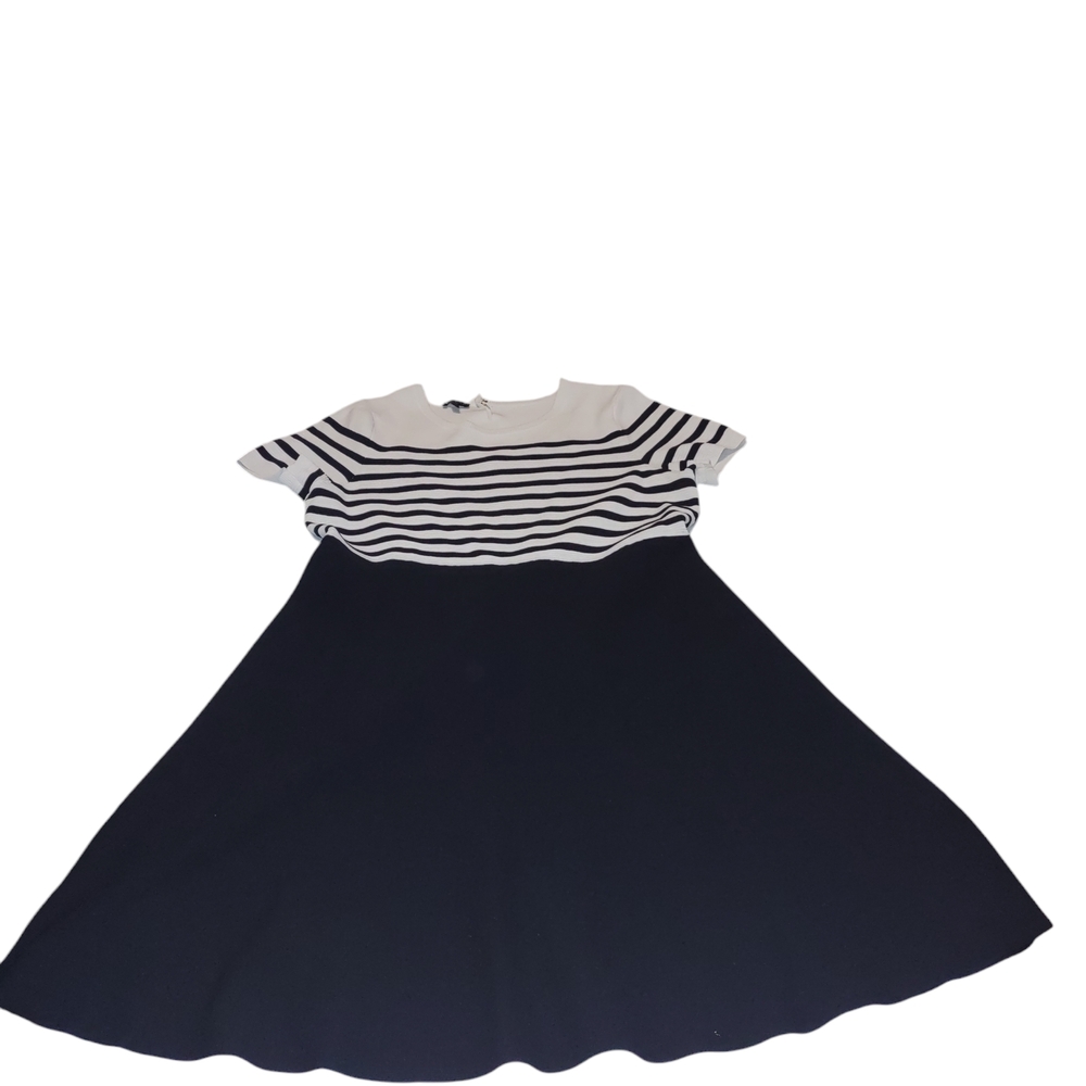 Talbots Knit Dress Fit Flare Black White Stretch Petite XLP